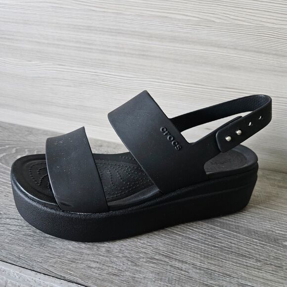 Crocs Brooklyn Low Wedge Sandals Literide Strappy Low Black Waterproof Womens 7 - Picture 4 of 12
